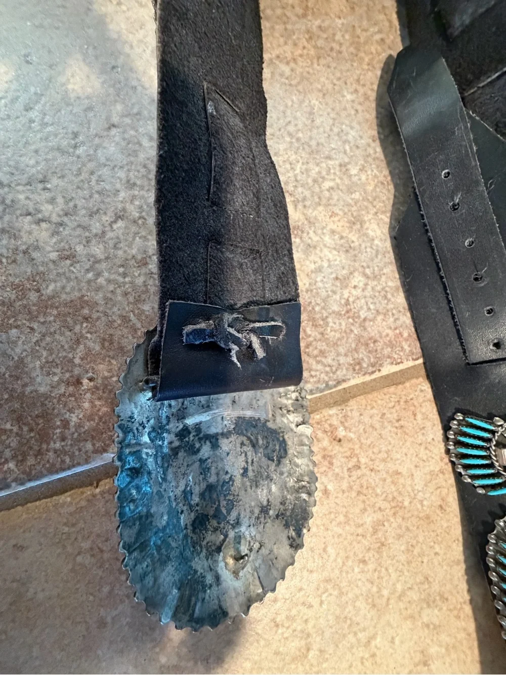 Women’s dark Brown Leather Belt with silver/Turquoise Concho Accents - Picture 4 of 11